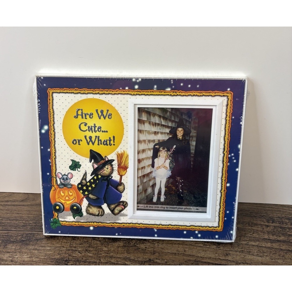 Vintage Plastic Halloween Picture Photo Frame Are We Cute Or What Witch Mouse